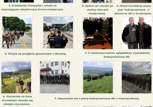plakat ze zdjęciami z wycieczki do Bieszczadzkiego Oddziału Straży Granicznej klas o profilu straż graniczna
